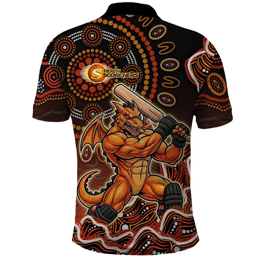 Perth Scorchers Cricket Mascot Polo Shirt Aboriginal Dot Art Orange And Black Tribal Pattern