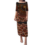 Perth Scorchers Cricket Mascot Puletasi Aboriginal Dot Art Orange And Black Tribal Pattern