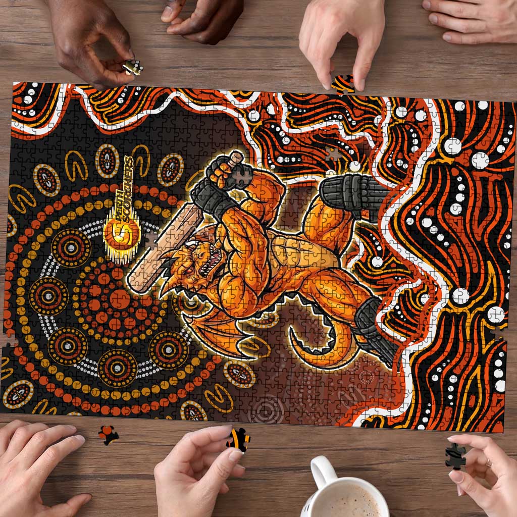 Perth Scorchers Cricket Mascot Puzzle Aboriginal Dot Art Orange And Black Tribal Pattern