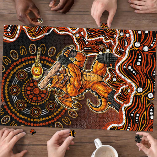 Perth Scorchers Cricket Mascot Puzzle Aboriginal Dot Art Orange And Black Tribal Pattern