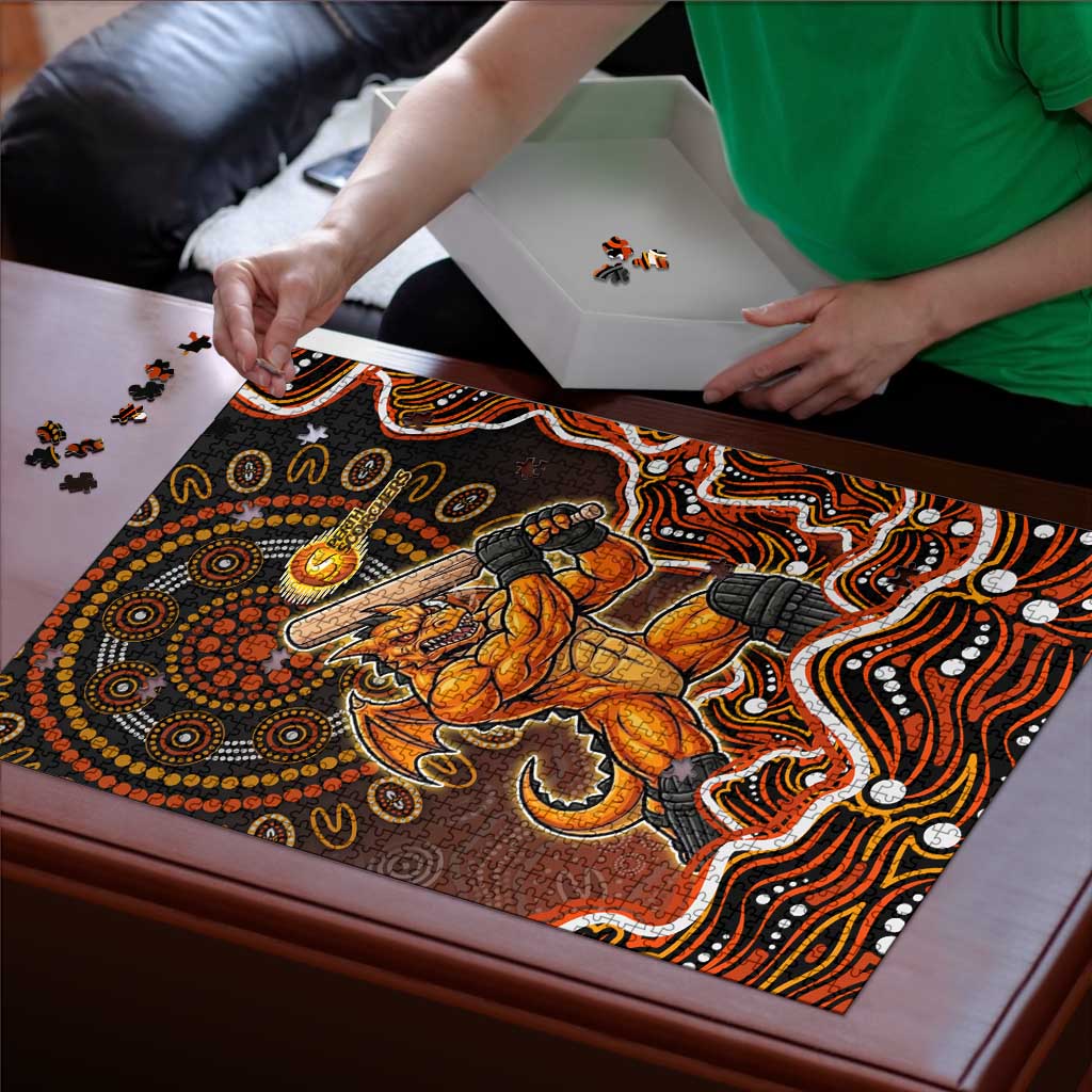 Perth Scorchers Cricket Mascot Puzzle Aboriginal Dot Art Orange And Black Tribal Pattern