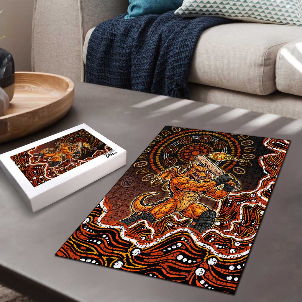 Perth Scorchers Cricket Mascot Puzzle Aboriginal Dot Art Orange And Black Tribal Pattern