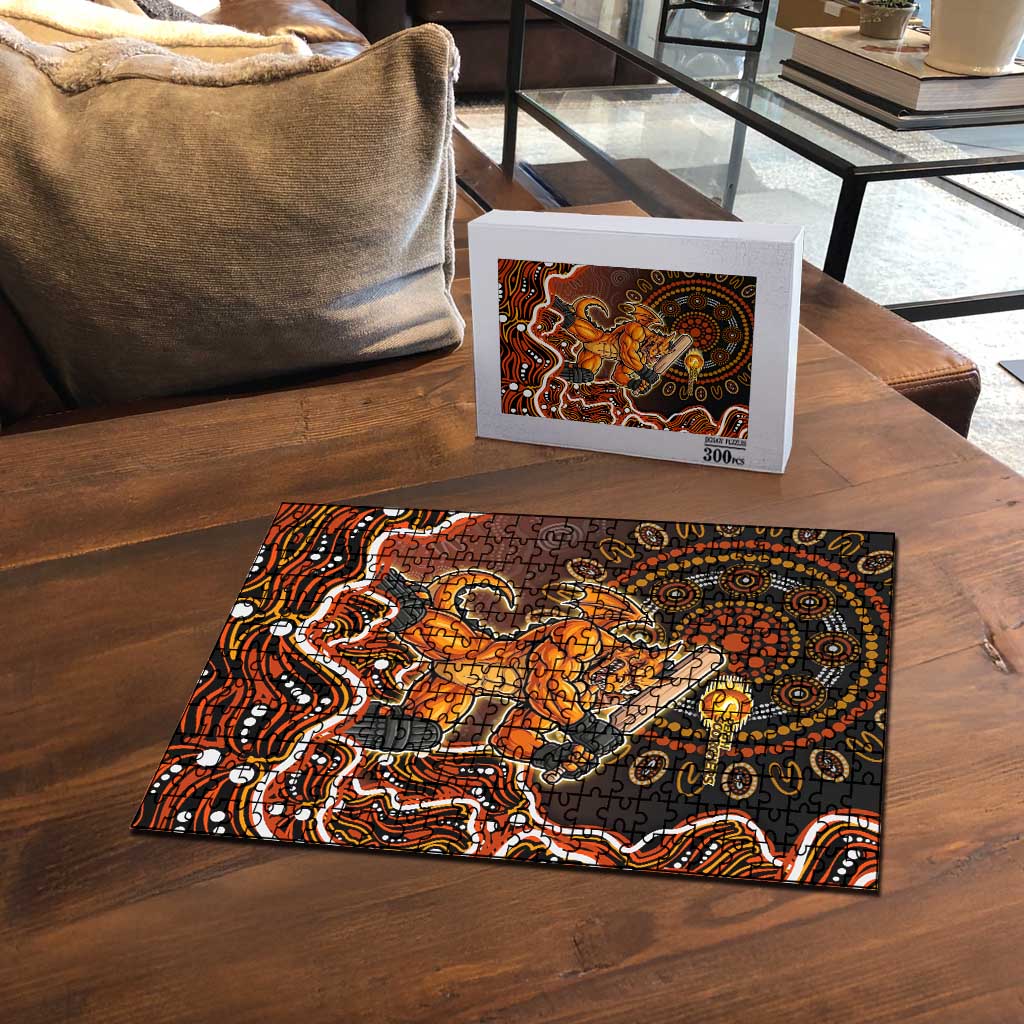 Perth Scorchers Cricket Mascot Puzzle Aboriginal Dot Art Orange And Black Tribal Pattern