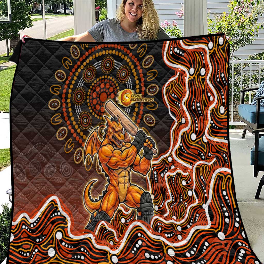 Perth Scorchers Cricket Mascot Quilt Aboriginal Dot Art Orange And Black Tribal Pattern