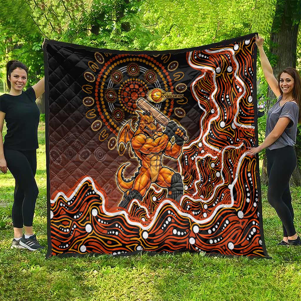 Perth Scorchers Cricket Mascot Quilt Aboriginal Dot Art Orange And Black Tribal Pattern