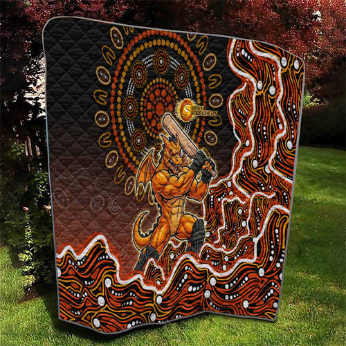 Perth Scorchers Cricket Mascot Quilt Aboriginal Dot Art Orange And Black Tribal Pattern