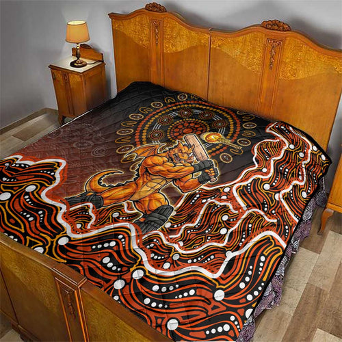 Perth Scorchers Cricket Mascot Quilt Aboriginal Dot Art Orange And Black Tribal Pattern