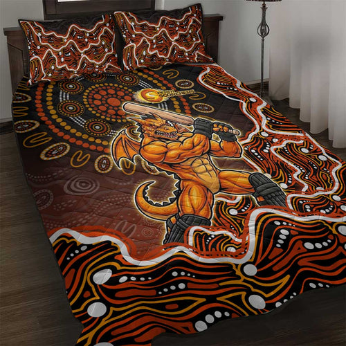 Perth Scorchers Cricket Mascot Quilt Bed Set Aboriginal Dot Art Orange And Black Tribal Pattern
