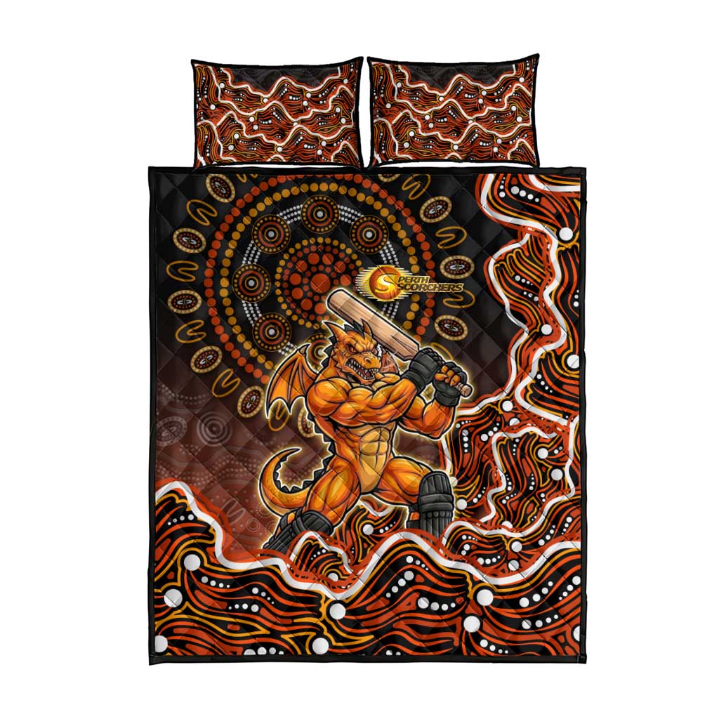 Perth Scorchers Cricket Mascot Quilt Bed Set Aboriginal Dot Art Orange And Black Tribal Pattern