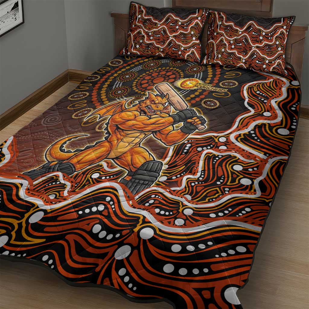 Perth Scorchers Cricket Mascot Quilt Bed Set Aboriginal Dot Art Orange And Black Tribal Pattern