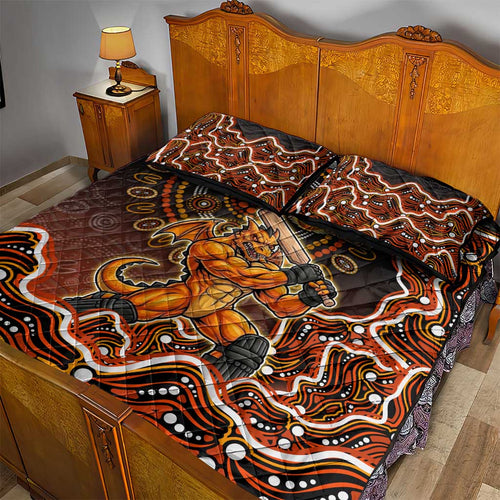 Perth Scorchers Cricket Mascot Quilt Bed Set Aboriginal Dot Art Orange And Black Tribal Pattern