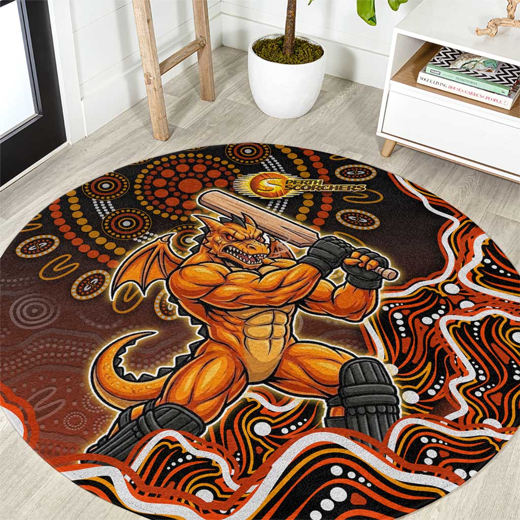 Perth Scorchers Cricket Mascot Round Carpet Aboriginal Dot Art Orange And Black Tribal Pattern