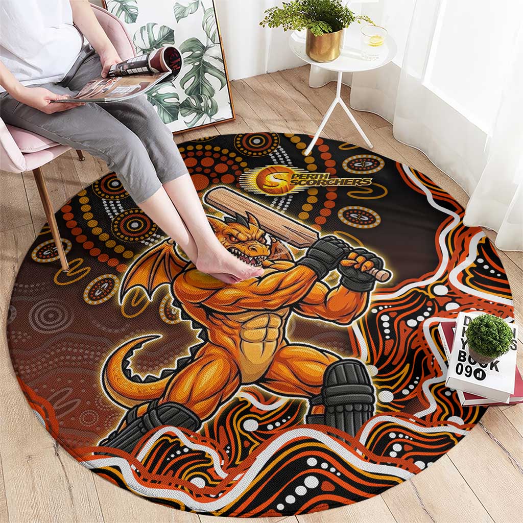 Perth Scorchers Cricket Mascot Round Carpet Aboriginal Dot Art Orange And Black Tribal Pattern
