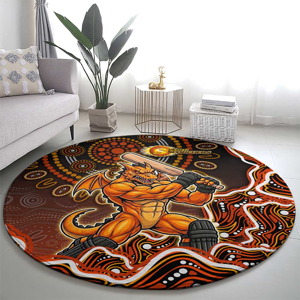Perth Scorchers Cricket Mascot Round Carpet Aboriginal Dot Art Orange And Black Tribal Pattern
