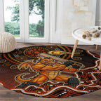 Perth Scorchers Cricket Mascot Round Carpet Aboriginal Dot Art Orange And Black Tribal Pattern