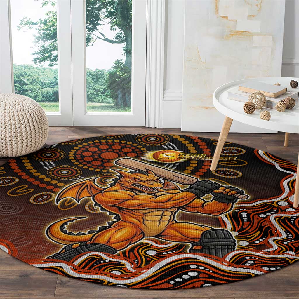 Perth Scorchers Cricket Mascot Round Carpet Aboriginal Dot Art Orange And Black Tribal Pattern