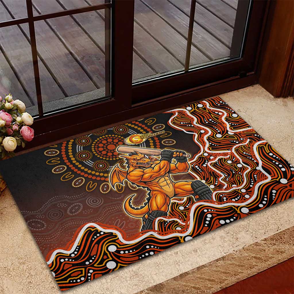 Perth Scorchers Cricket Mascot Rubber Doormat Aboriginal Dot Art Orange And Black Tribal Pattern