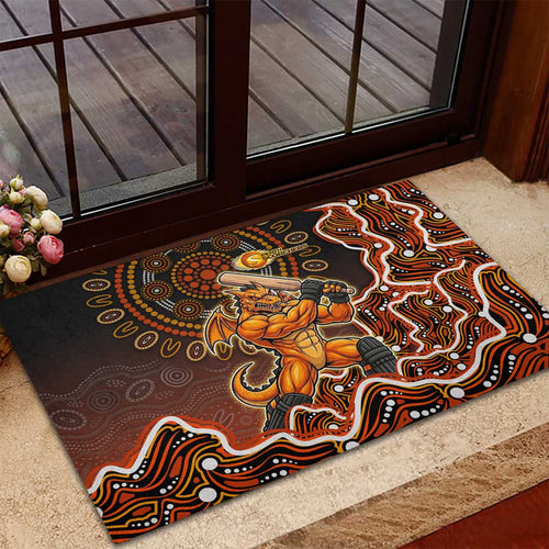 Perth Scorchers Cricket Mascot Rubber Doormat Aboriginal Dot Art Orange And Black Tribal Pattern