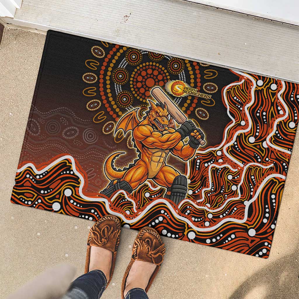 Perth Scorchers Cricket Mascot Rubber Doormat Aboriginal Dot Art Orange And Black Tribal Pattern