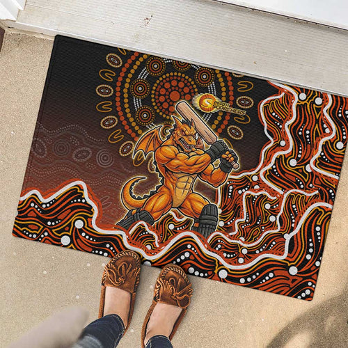 Perth Scorchers Cricket Mascot Rubber Doormat Aboriginal Dot Art Orange And Black Tribal Pattern