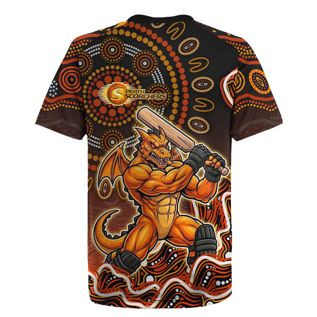 Perth Scorchers Cricket Mascot Rugby Jersey Aboriginal Dot Art Orange And Black Tribal Pattern