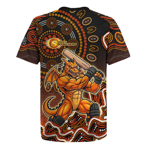 Perth Scorchers Cricket Mascot Rugby Jersey Aboriginal Dot Art Orange And Black Tribal Pattern
