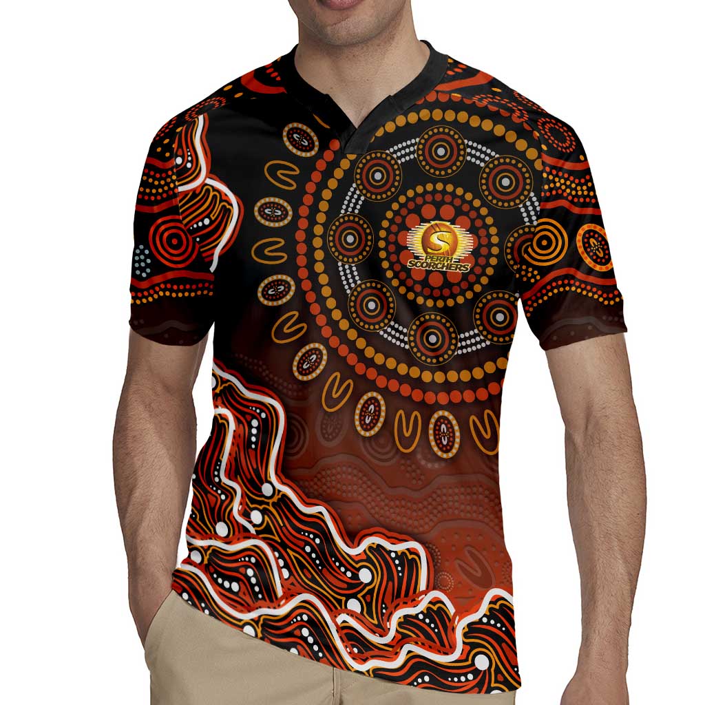 Perth Scorchers Cricket Mascot Rugby Jersey Aboriginal Dot Art Orange And Black Tribal Pattern