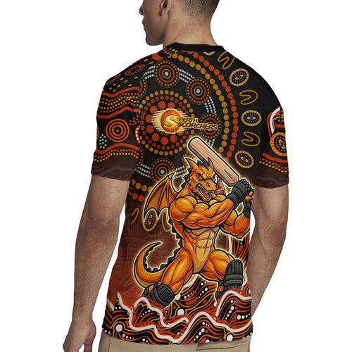 Perth Scorchers Cricket Mascot Rugby Jersey Aboriginal Dot Art Orange And Black Tribal Pattern