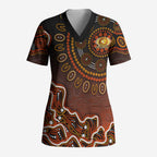 Perth Scorchers Cricket Mascot Scrub Top Aboriginal Dot Art Orange And Black Tribal Pattern
