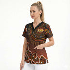 Perth Scorchers Cricket Mascot Scrub Top Aboriginal Dot Art Orange And Black Tribal Pattern