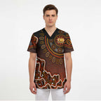 Perth Scorchers Cricket Mascot Scrub Top Aboriginal Dot Art Orange And Black Tribal Pattern