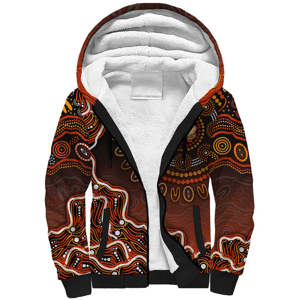 Perth Scorchers Cricket Mascot Sherpa Hoodie Aboriginal Dot Art Orange And Black Tribal Pattern