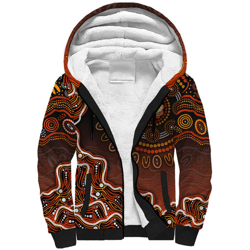Perth Scorchers Cricket Mascot Sherpa Hoodie Aboriginal Dot Art Orange And Black Tribal Pattern