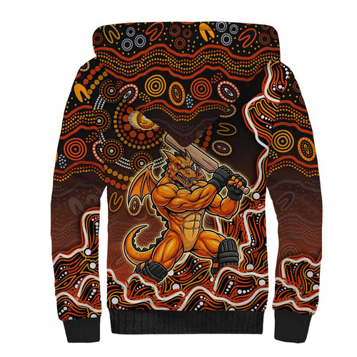 Perth Scorchers Cricket Mascot Sherpa Hoodie Aboriginal Dot Art Orange And Black Tribal Pattern