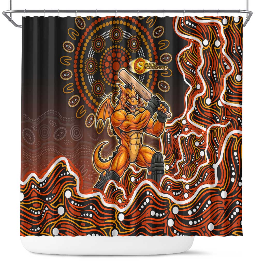 Perth Scorchers Cricket Mascot Shower Curtain Aboriginal Dot Art Orange And Black Tribal Pattern