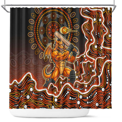 Perth Scorchers Cricket Mascot Shower Curtain Aboriginal Dot Art Orange And Black Tribal Pattern