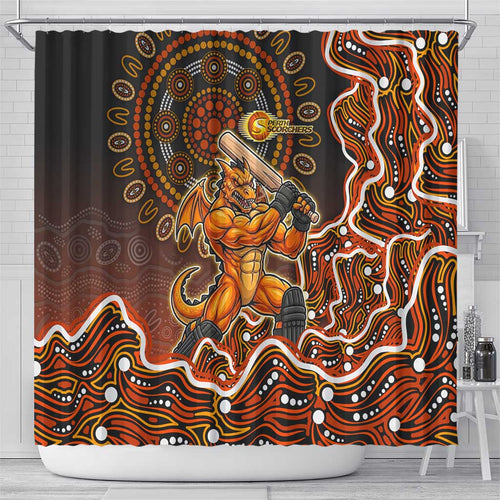 Perth Scorchers Cricket Mascot Shower Curtain Aboriginal Dot Art Orange And Black Tribal Pattern
