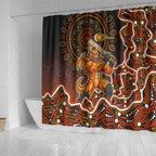 Perth Scorchers Cricket Mascot Shower Curtain Aboriginal Dot Art Orange And Black Tribal Pattern