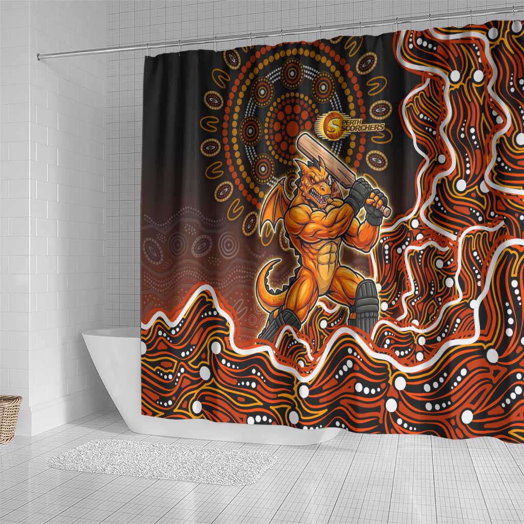 Perth Scorchers Cricket Mascot Shower Curtain Aboriginal Dot Art Orange And Black Tribal Pattern