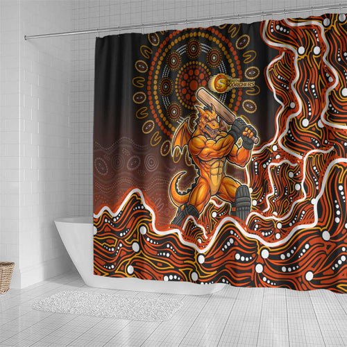 Perth Scorchers Cricket Mascot Shower Curtain Aboriginal Dot Art Orange And Black Tribal Pattern