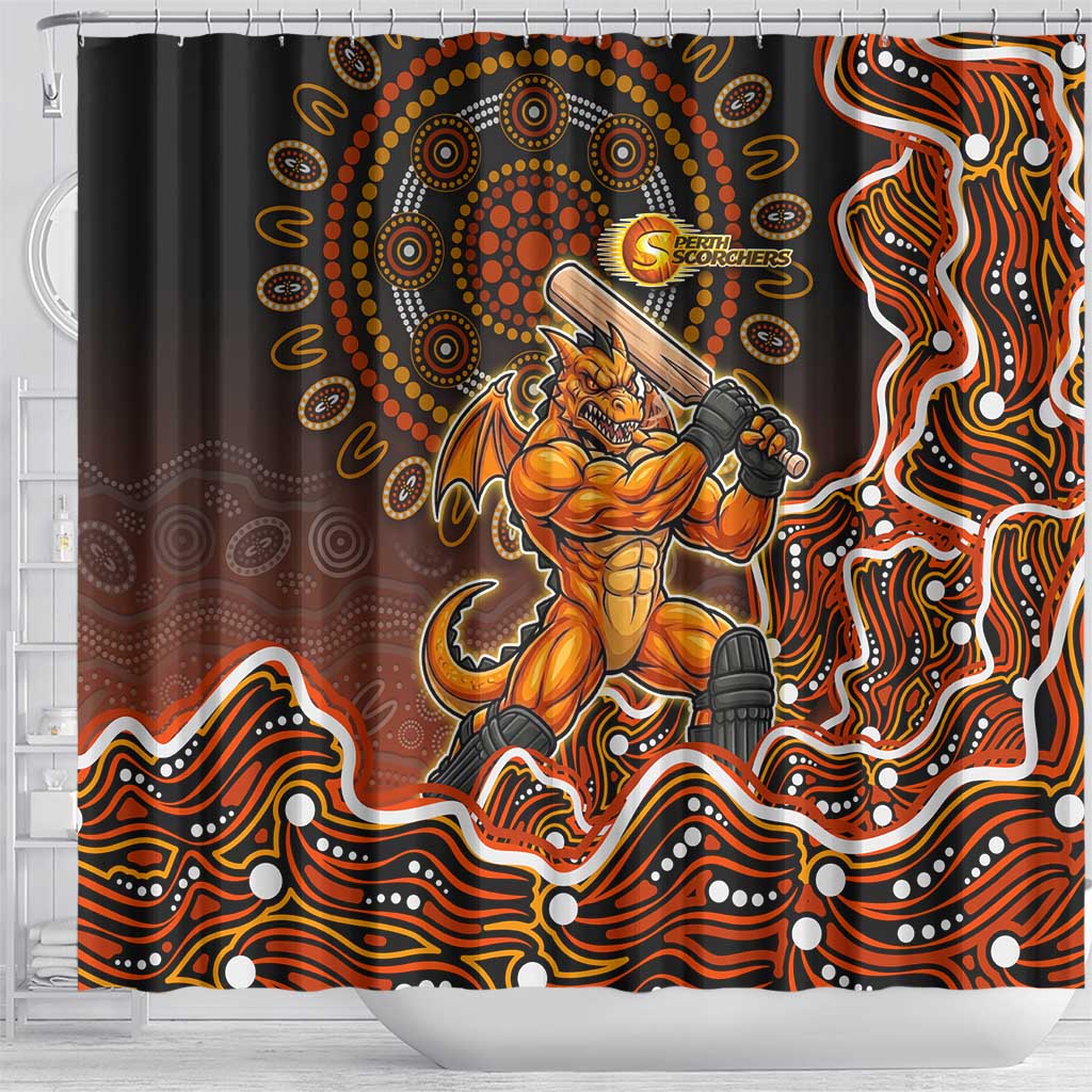 Perth Scorchers Cricket Mascot Shower Curtain Aboriginal Dot Art Orange And Black Tribal Pattern