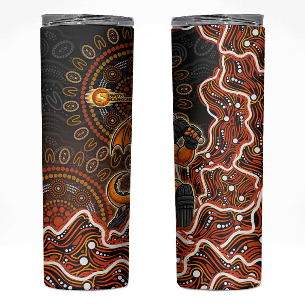 Perth Scorchers Cricket Mascot Skinny Tumbler Aboriginal Dot Art Orange And Black Tribal Pattern