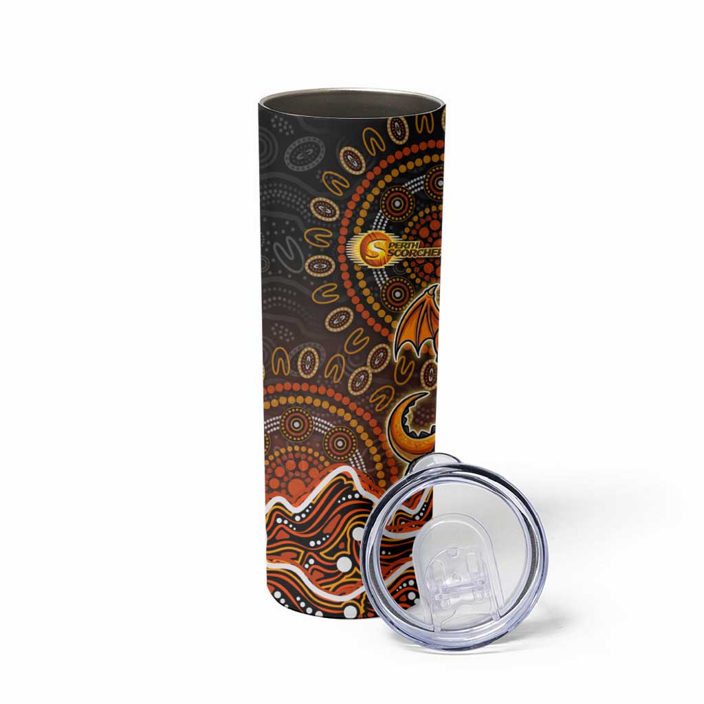 Perth Scorchers Cricket Mascot Skinny Tumbler Aboriginal Dot Art Orange And Black Tribal Pattern