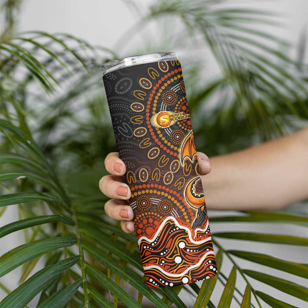 Perth Scorchers Cricket Mascot Skinny Tumbler Aboriginal Dot Art Orange And Black Tribal Pattern