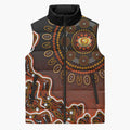 Perth Scorchers Cricket Mascot Sleeveless Puffer Jacket Aboriginal Dot Art Orange And Black Tribal Pattern
