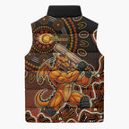Perth Scorchers Cricket Mascot Sleeveless Puffer Jacket Aboriginal Dot Art Orange And Black Tribal Pattern