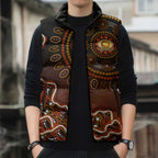 Perth Scorchers Cricket Mascot Sleeveless Puffer Jacket Aboriginal Dot Art Orange And Black Tribal Pattern