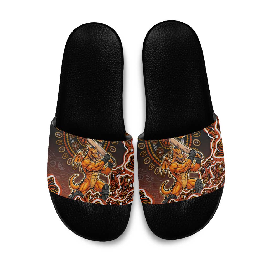 Perth Scorchers Cricket Mascot Slide Sandals Aboriginal Dot Art Orange And Black Tribal Pattern