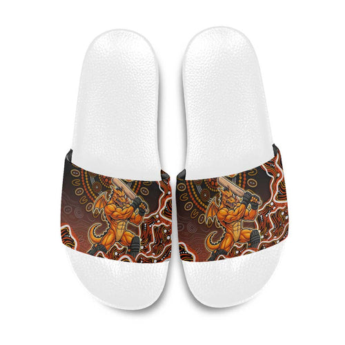 Perth Scorchers Cricket Mascot Slide Sandals Aboriginal Dot Art Orange And Black Tribal Pattern
