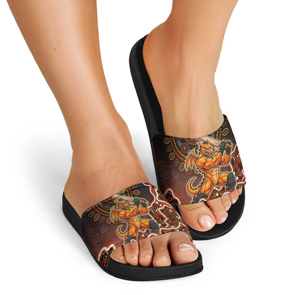 Perth Scorchers Cricket Mascot Slide Sandals Aboriginal Dot Art Orange And Black Tribal Pattern